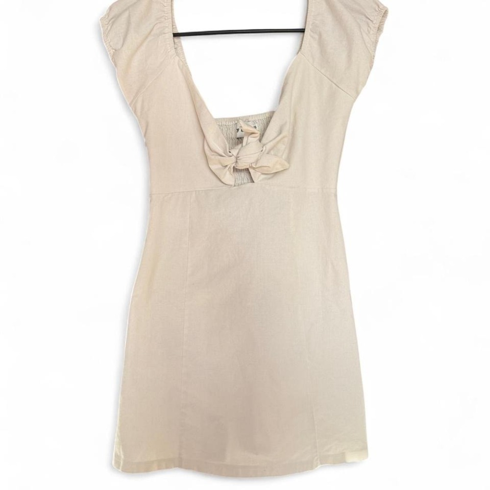 My Girl size S cream canvas mini dress with a tie detail and a side zipper